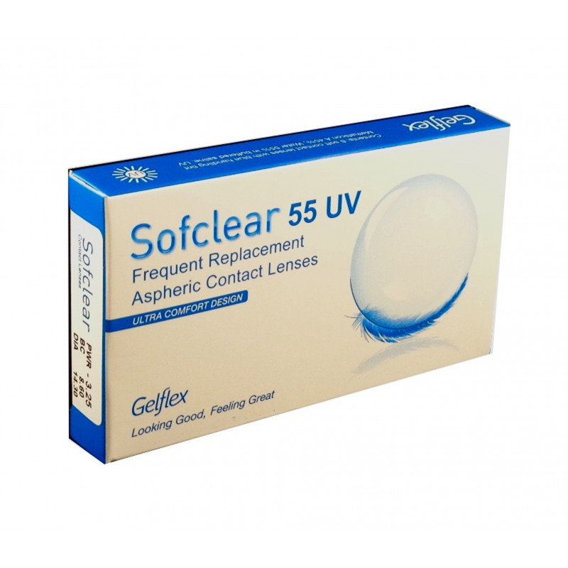 Sofclear 55 UV Gelflex monthly contact lenses for myopia 6 pack