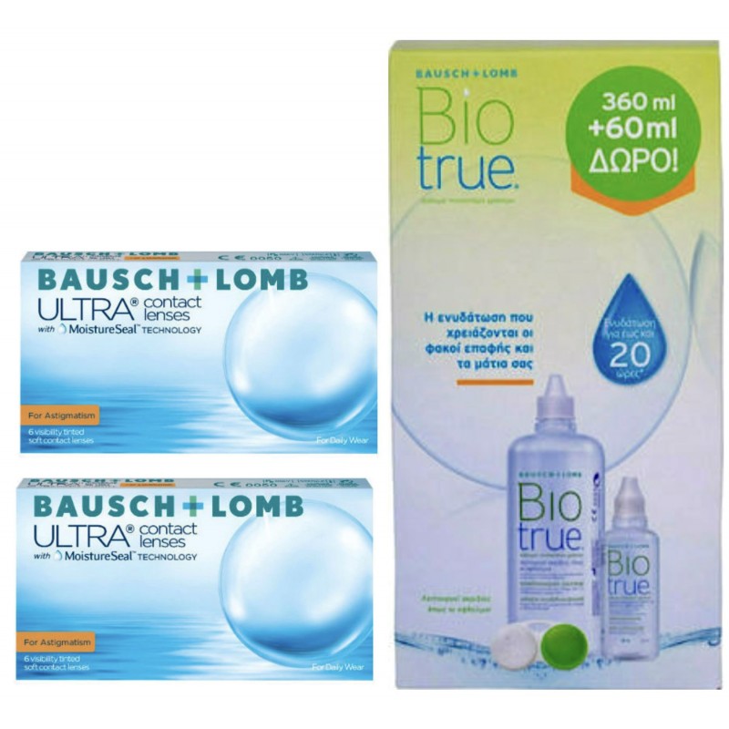 OFFER 2 Ultra Bausch+Lomb for Astigmatism 12 monthly toric contact lenses+1 Solution Biotrue 360+60ml