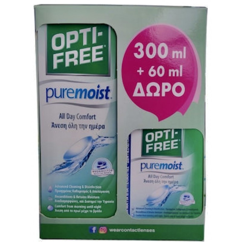OPTI-FREE Puremoist Alcon -Υγρό φακών επαφής-300+60ml